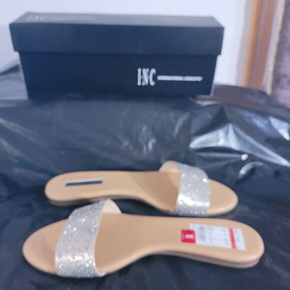 INC International Concepts Pearl Zina Pearl Gold Sz8 Slides Shiny NIB - Picture 6 of 11